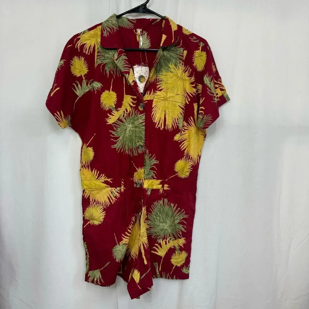 NEW Free People Maroon Combo Hawaiian Print Malibu Romper S